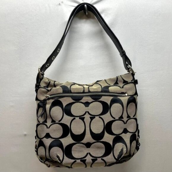 Coach Handbags - Coach Hobo Shoulderbag F15067 Signature Gray Canvas Black Leather Hand Bag READ